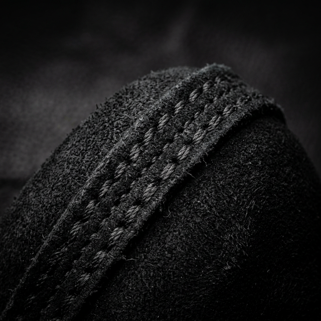 Close-up of a textured fabric with stitching detail on a dark background
